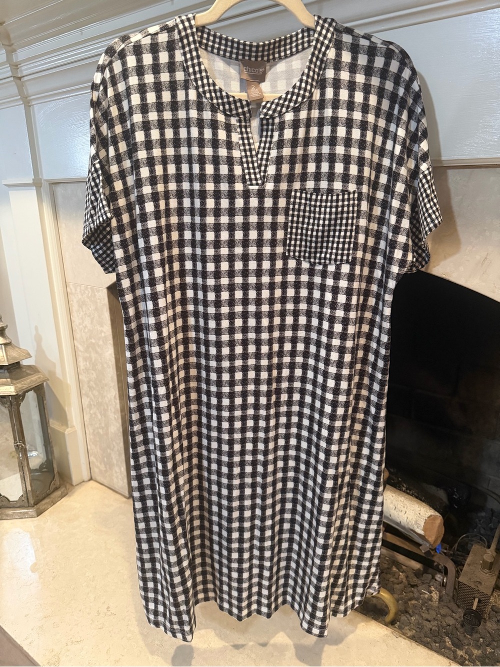 Chico's Black & White Gingham Short-Sleeve Midi Dress size Large